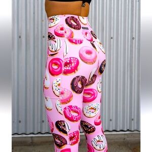 Women's Pink Donut Print High-Waist Leggings